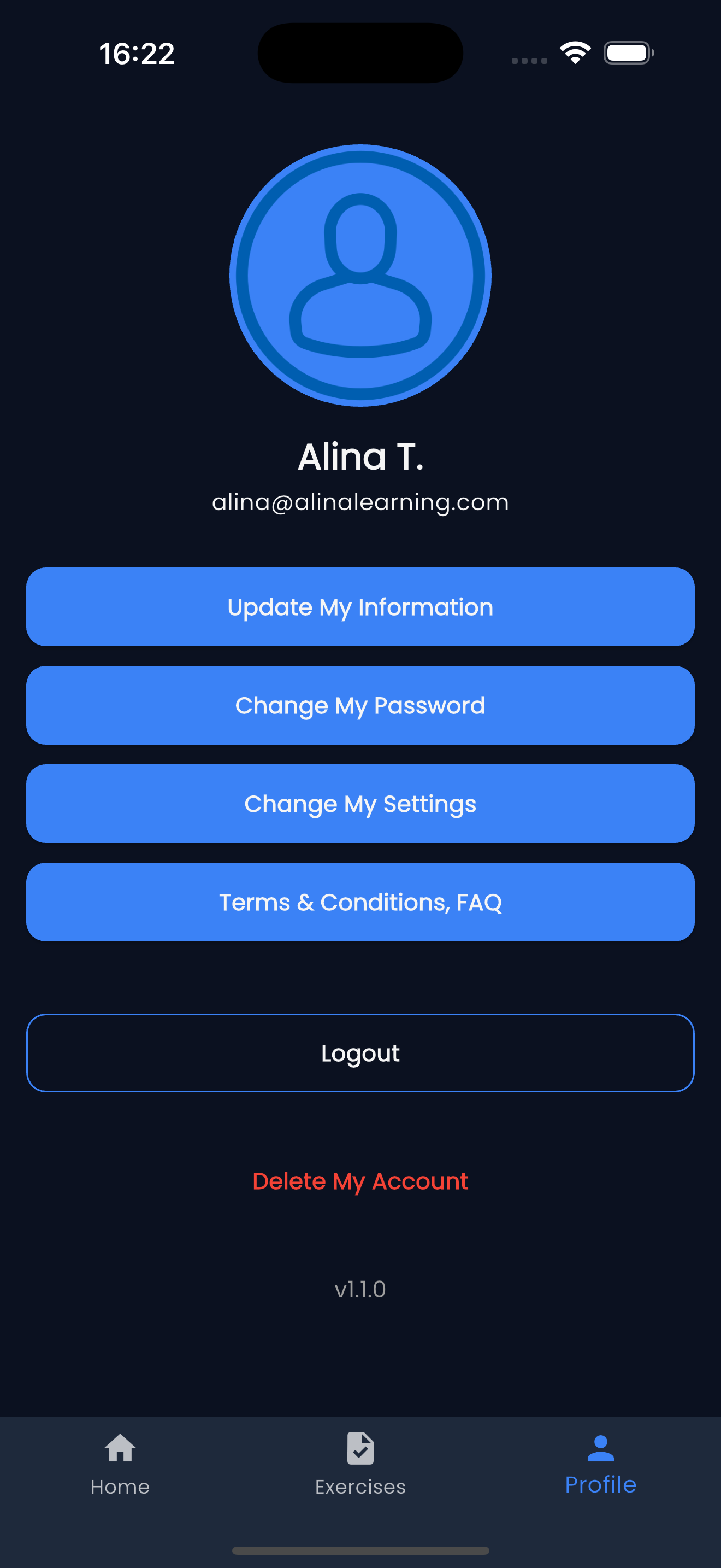 Alina Learning mobile app screen